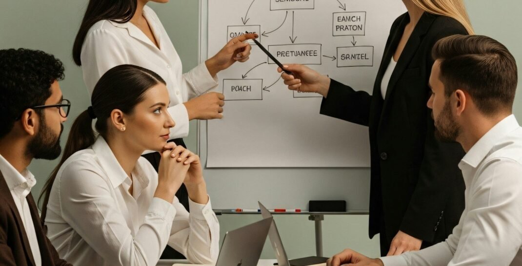 Equipa numa reunião de estratégia de marketing