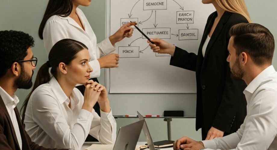 Equipa numa reunião de estratégia de marketing