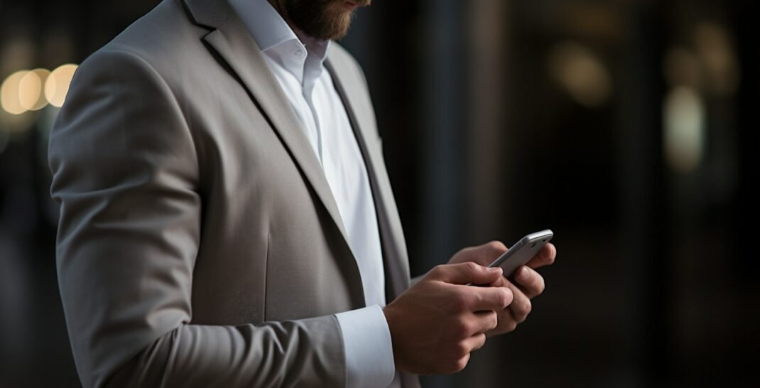 Profissional a utilizar o smartphone, a representar redes sociais e leads