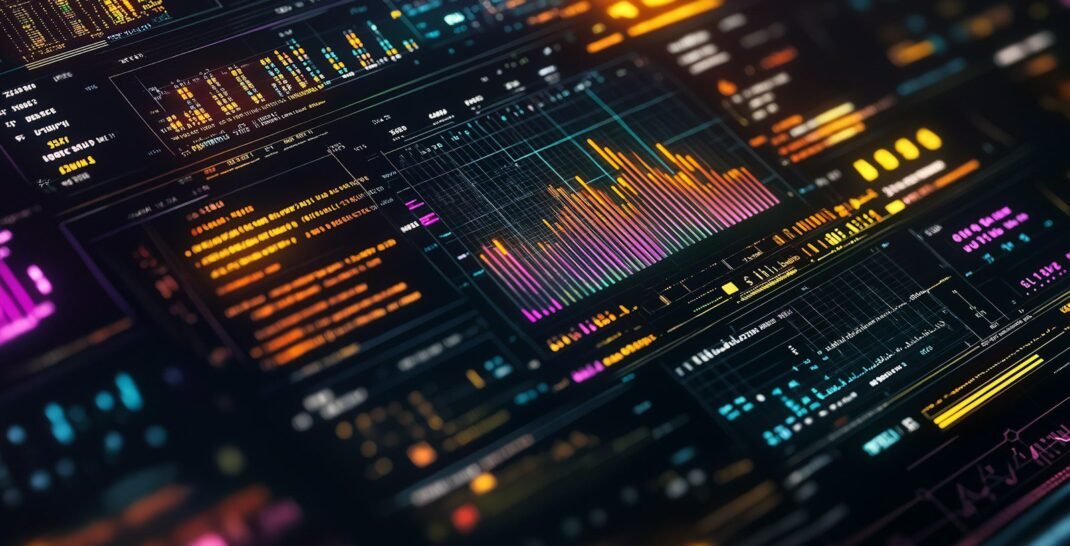 Painel de dados colorido, a representar métricas de SEO