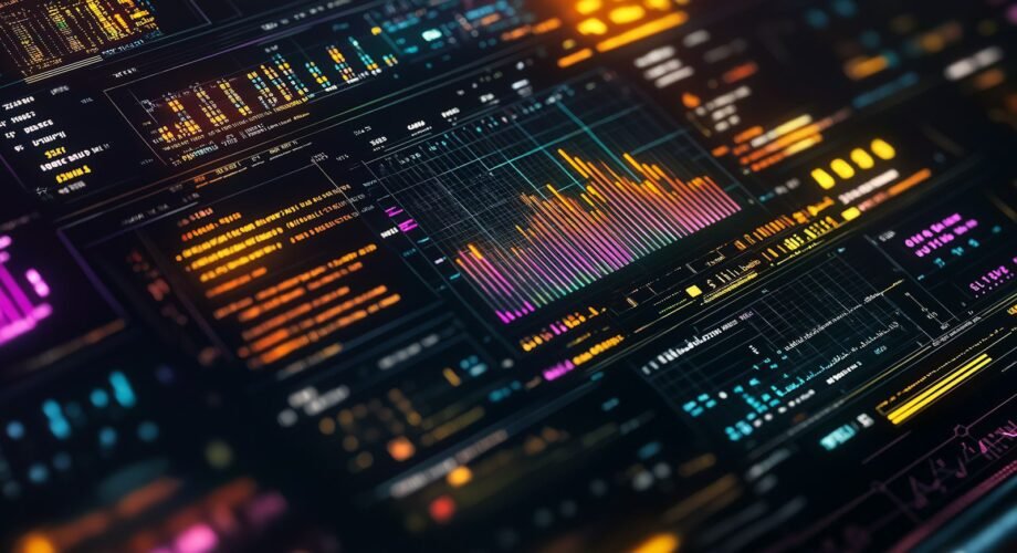 Painel de dados colorido, a representar métricas de SEO