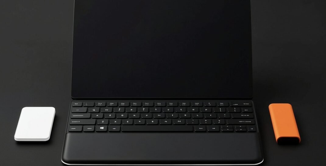 Portátil numa secretária minimalista, ideal para desenvolvimento de websites